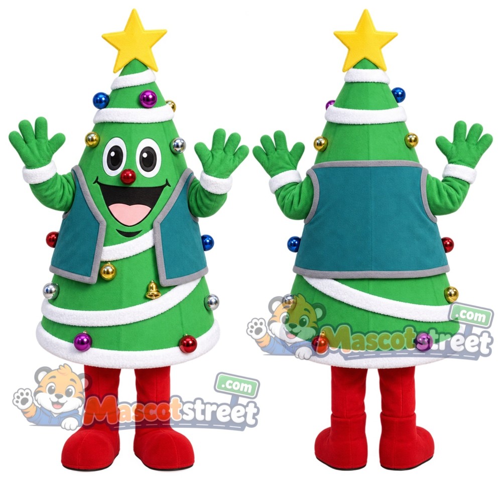 Christmas Tree Mascot Costume with Teal Vest