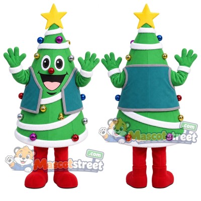 Christmas Tree Mascot Costume with Teal Vest