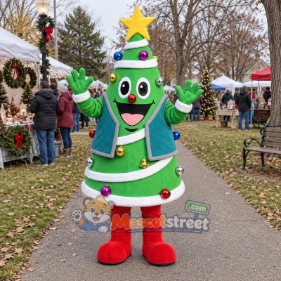Christmas Tree Mascot Costume with Teal Vest