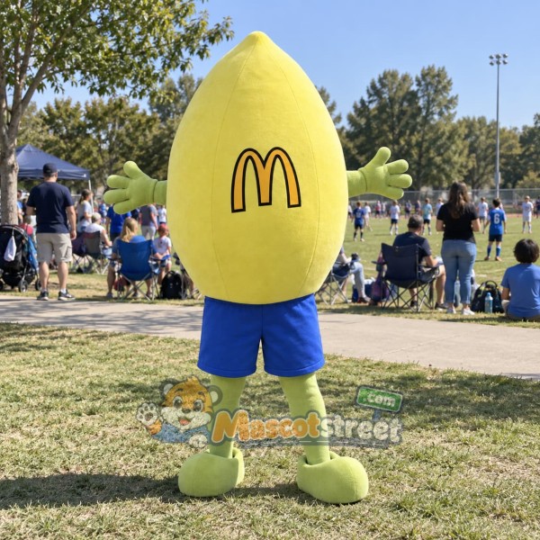 Yellow Lemon Mascot Costume with Blue Shorts