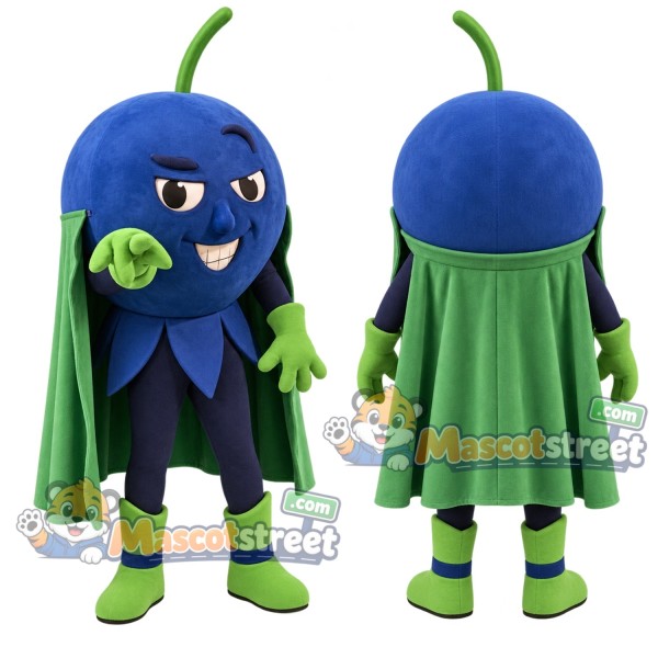 Blueberry Superhero Mascot Costume with Green Cape