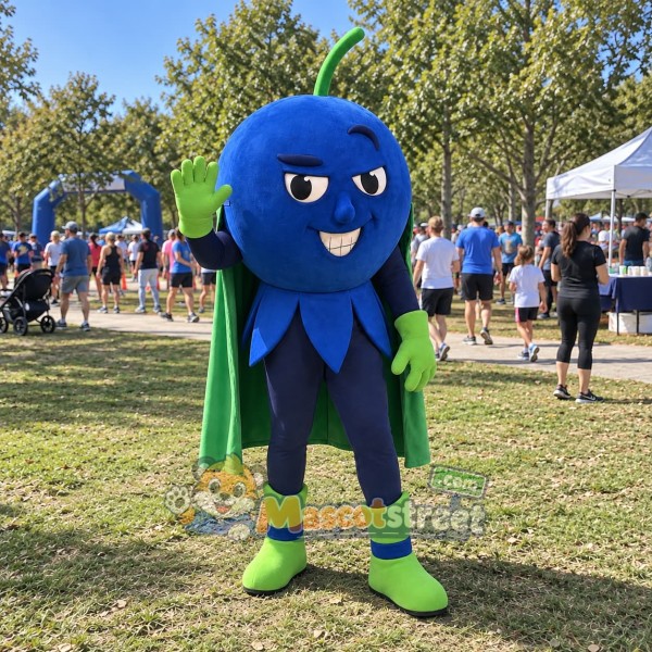 Blueberry Superhero Mascot Costume with Green Cape