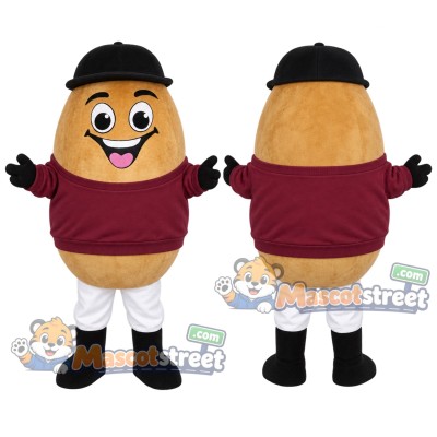 Potato Mascot Costume with Burgundy Shirt and Black Hat Potato Mascot Costume with Burgundy Shirt and Black Hat