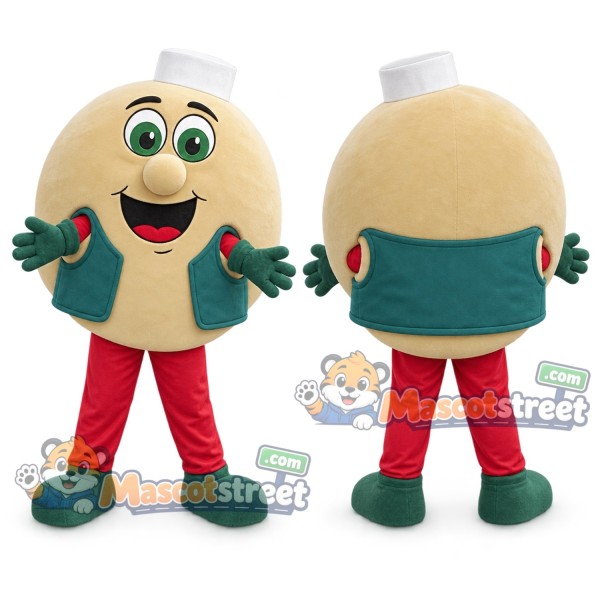 Bagel Mascot Costume with Green Jacket and White Hat