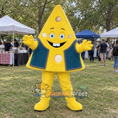 Cheese Wedge Mascot Costume with Teal Vest Cheese Wedge Mascot Costume with Teal Vest