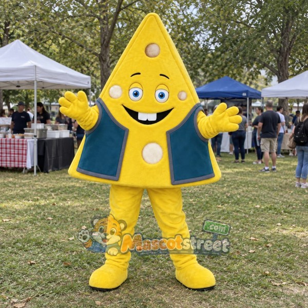 Cheese Wedge Mascot Costume with Teal Vest