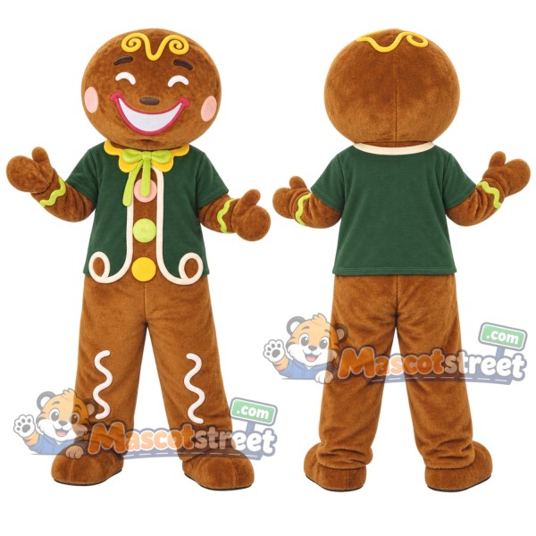 Gingerbread Cookie Mascot Costume with Green Vest