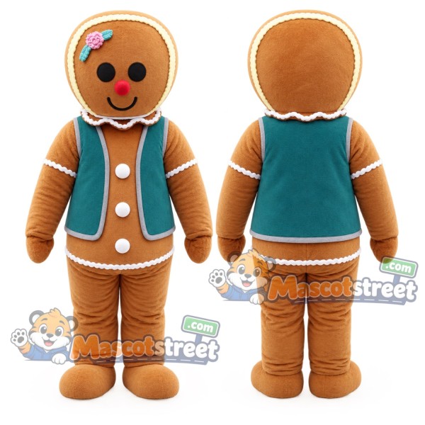 Gingerbread Cookie Mascot Costume with Teal Vest