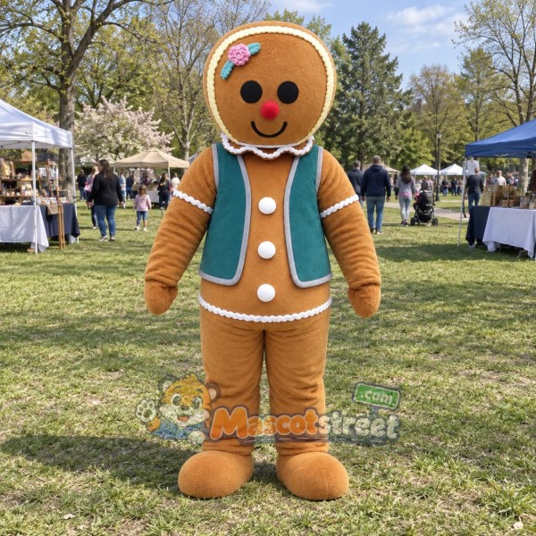 Gingerbread Cookie Mascot Costume with Teal Vest