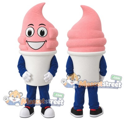 Pink Soft Serve Ice Cream Mascot Costume with Blue Shirt Pink Soft Serve Ice Cream Mascot Costume with Blue Shirt