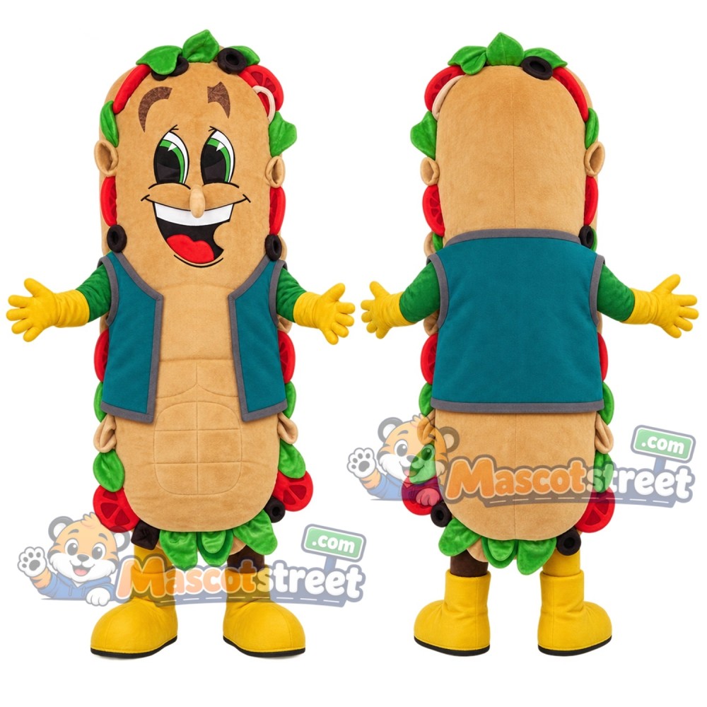 Sandwich Mascot Costume with Teal Vest Sandwich Mascot Costume with Teal Vest