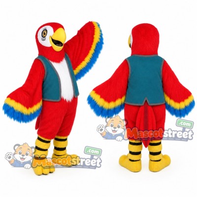 Red Parrot Mascot Costume with Teal Vest