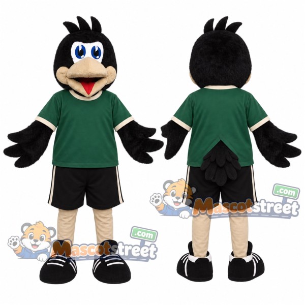 Black Crow Mascot Costume with Green Shirt