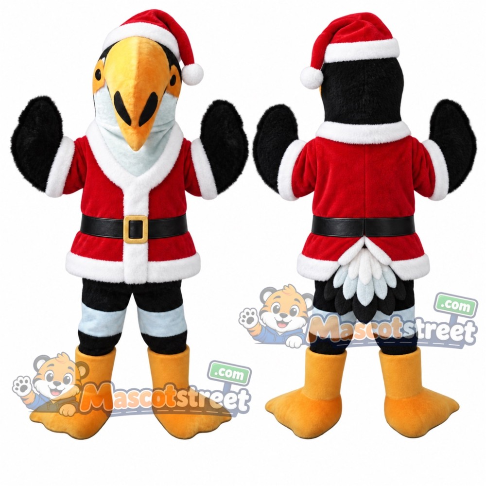 Black and White Eagle Mascot Costume with Santa Outfit Black and White Eagle Mascot Costume with Santa Outfit