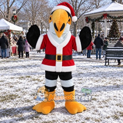 Black and White Eagle Mascot Costume with Santa Outfit Black and White Eagle Mascot Costume with Santa Outfit
