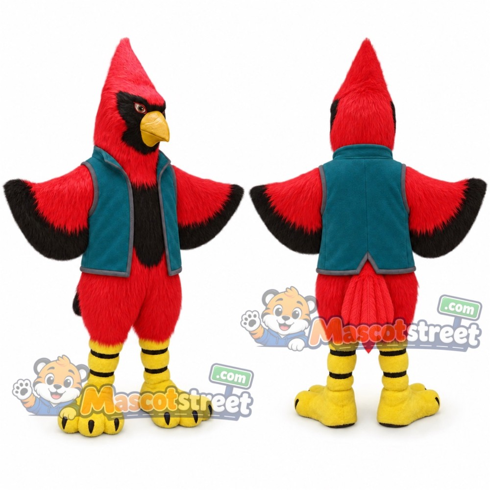 Red Cardinal Bird Mascot Costume with Teal Vest