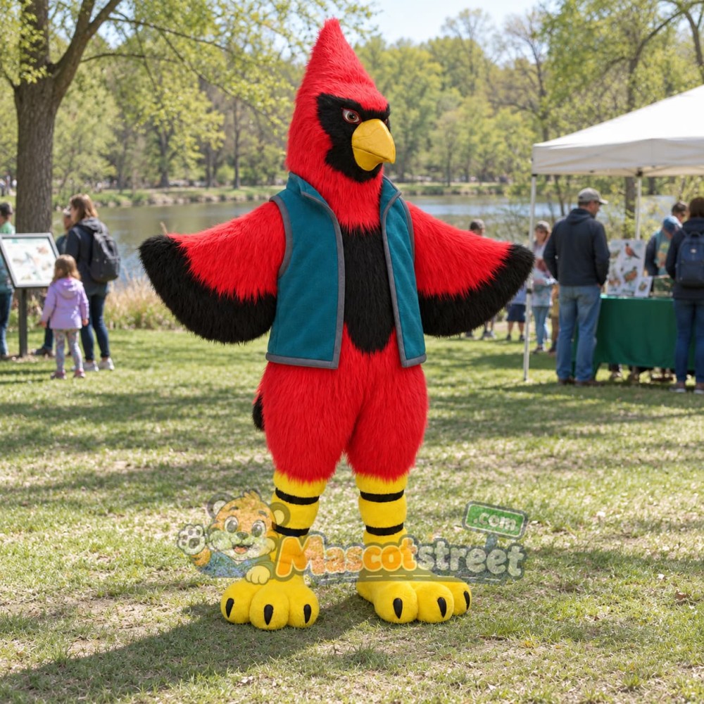 Red Cardinal Bird Mascot Costume with Teal Vest