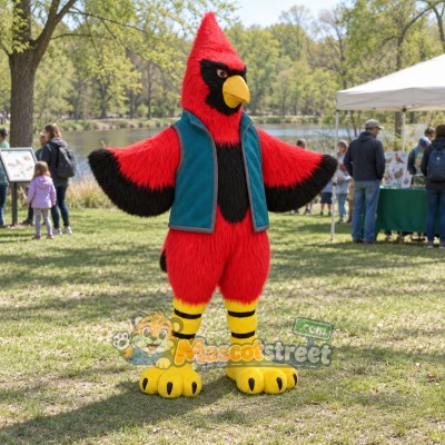 Red Cardinal Bird Mascot Costume with Teal Vest