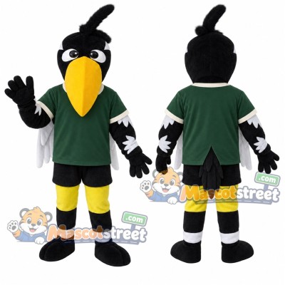 Black Woodpecker Mascot Costume with Green Shirt