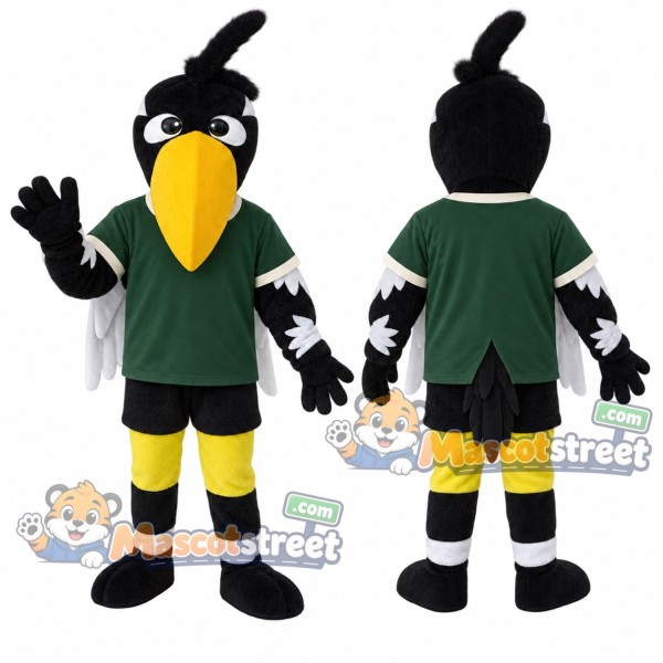 Black Woodpecker Mascot Costume with Green Shirt