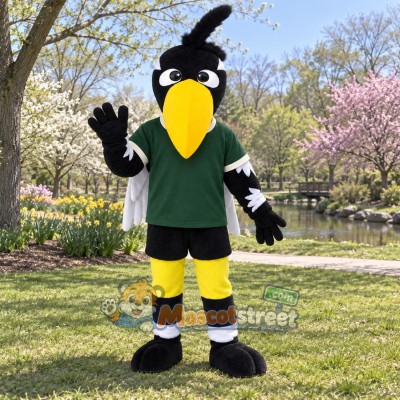 Black Woodpecker Mascot Costume with Green Shirt
