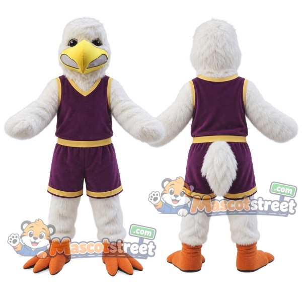 White Bird Mascot Costume with Purple Sports Uniform