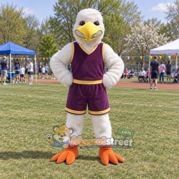 White Bird Mascot Costume with Purple Sports Uniform