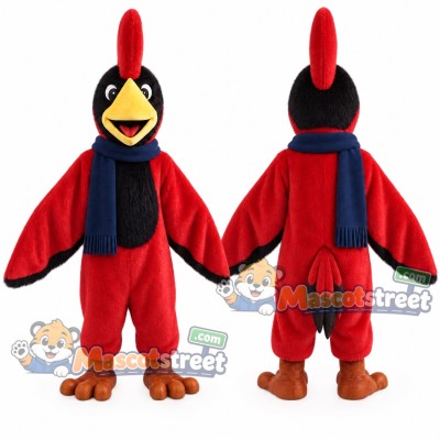 Red Woodpecker Mascot Costume with Navy Scarf