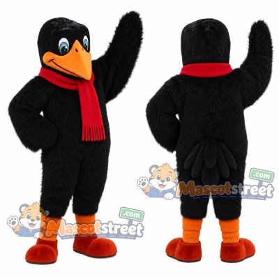 Black Bird Mascot Costume with Red Scarf