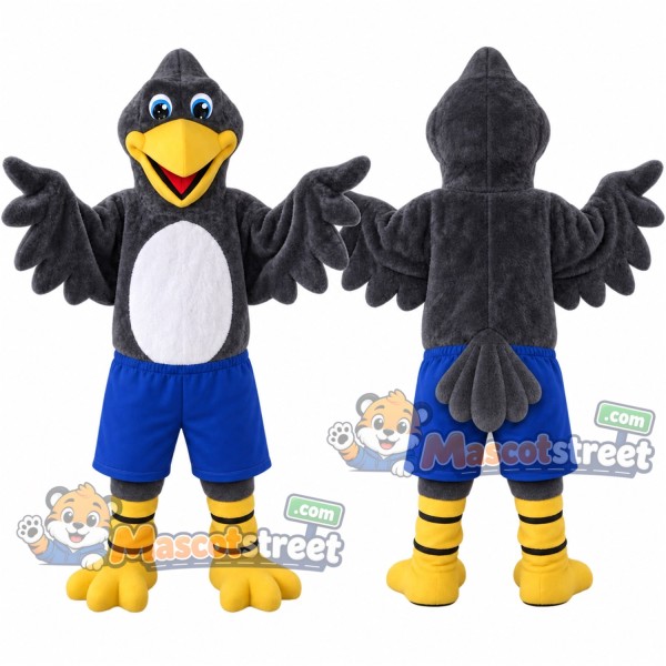 Gray Crow Mascot Costume with Blue Shorts