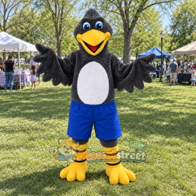 Gray Crow Mascot Costume with Blue Shorts Gray Crow Mascot Costume with Blue Shorts