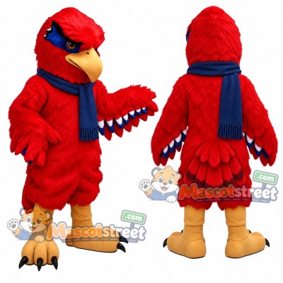 Red Hawk Mascot Costume with Blue Scarf Red Hawk Mascot Costume with Blue Scarf
