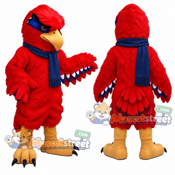 Red Hawk Mascot Costume with Blue Scarf