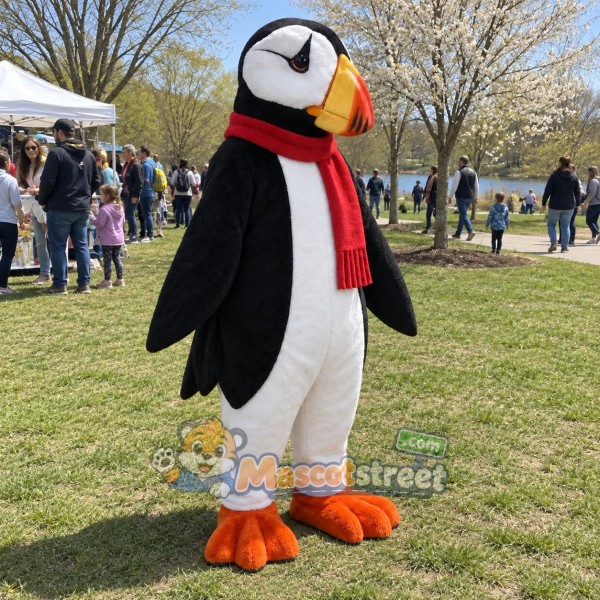 Puffin Mascot Costume with Red Scarf