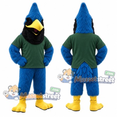 Blue Bird Mascot Costume with Green Shirt and Black Scarf Blue Bird Mascot Costume with Green Shirt and Black Scarf