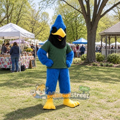 Blue Bird Mascot Costume with Green Shirt and Black Scarf Blue Bird Mascot Costume with Green Shirt and Black Scarf