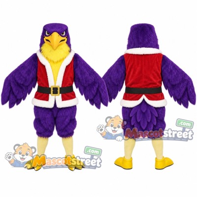 Purple Hawk Mascot Costume with Red Vest