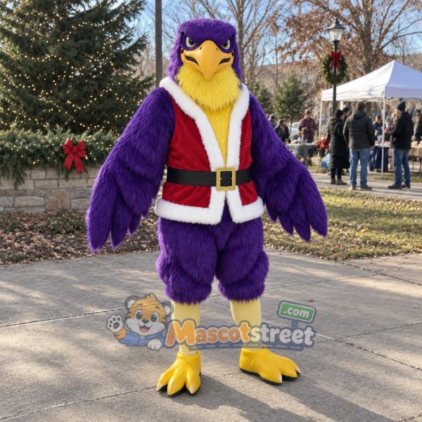 Purple Hawk Mascot Costume with Red Vest