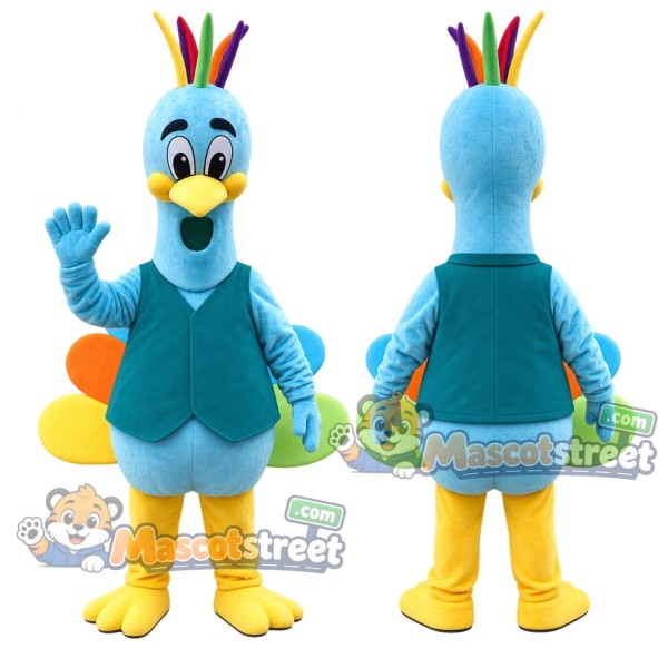 Blue Peacock Mascot Costume with Teal Vest