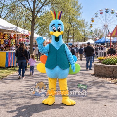 Blue Peacock Mascot Costume with Teal Vest