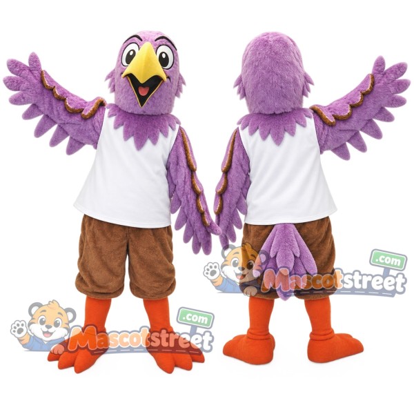 Purple Bird Mascot Costume with White Shirt