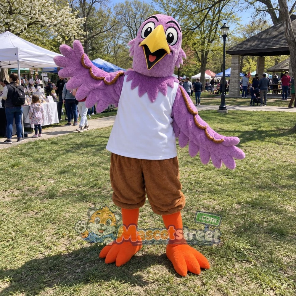 Purple Bird Mascot Costume with White Shirt