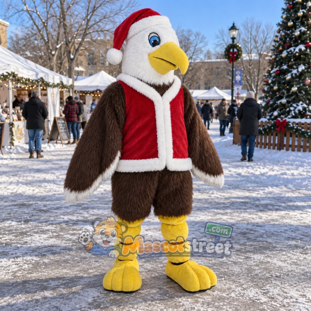 Bald Eagle Mascot Costume with Santa Jacket and Hat Bald Eagle Mascot Costume with Santa Jacket and Hat