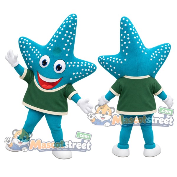Blue Starfish Mascot Costume with Green Shirt