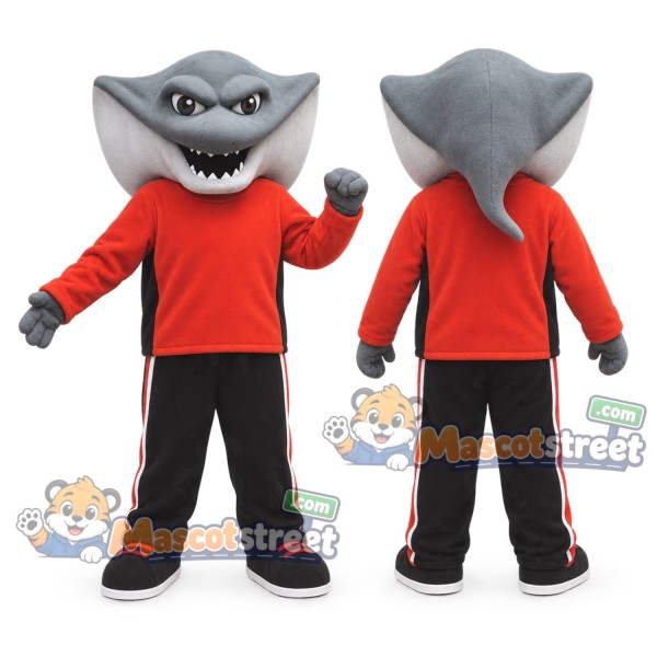 Gray Stingray Mascot Costume with Orange Shirt