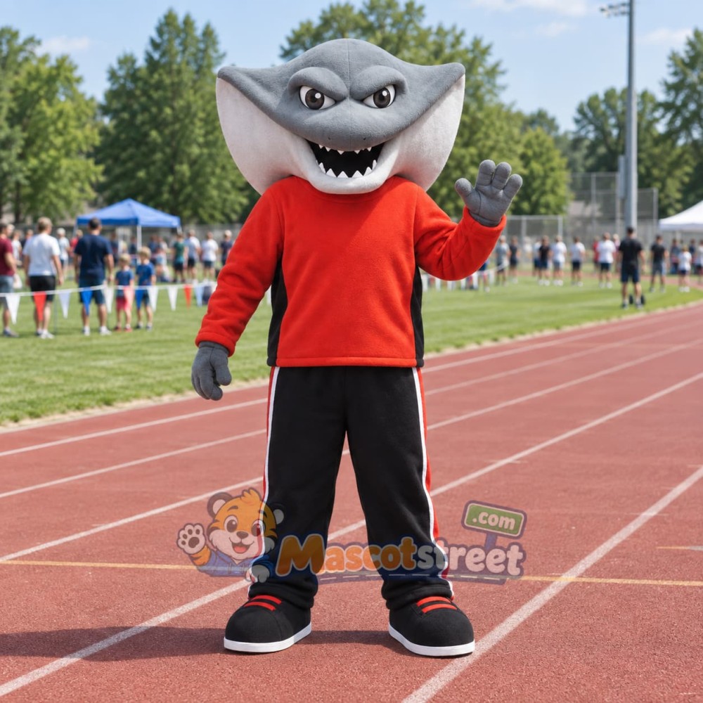 Gray Stingray Mascot Costume with Orange Shirt Gray Stingray Mascot Costume with Orange Shirt