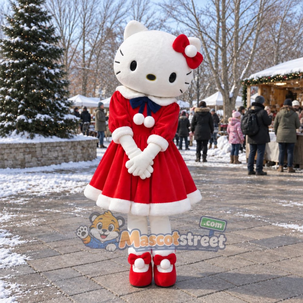 White Cat Mascot Costume with Red Dress White Cat Mascot Costume with Red Dress