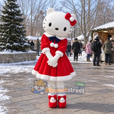 White Cat Mascot Costume with Red Dress White Cat Mascot Costume with Red Dress