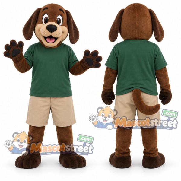 Brown Dog Mascot Costume with Green Shirt