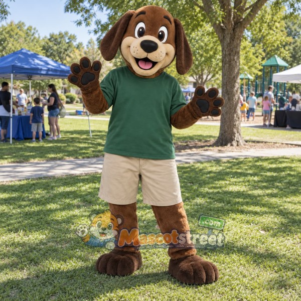 Brown Dog Mascot Costume with Green Shirt
